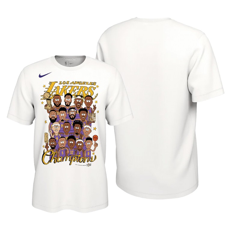 Men's Los Angeles Lakers NBA 2020 Team Caricature Finals Champions White Basketball T-Shirt HOA8583TF